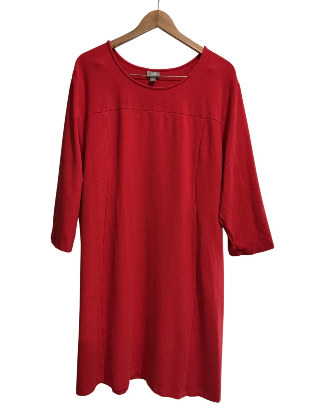 J. Jill Women’s Red Stretch Shift Dress Knee-length 3/4 Sleeve